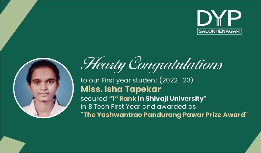 Miss. Isha Tapekar secured 1st Rank in Shivaji University" The Yashwantrao Pandurang Pawar Prize Award "